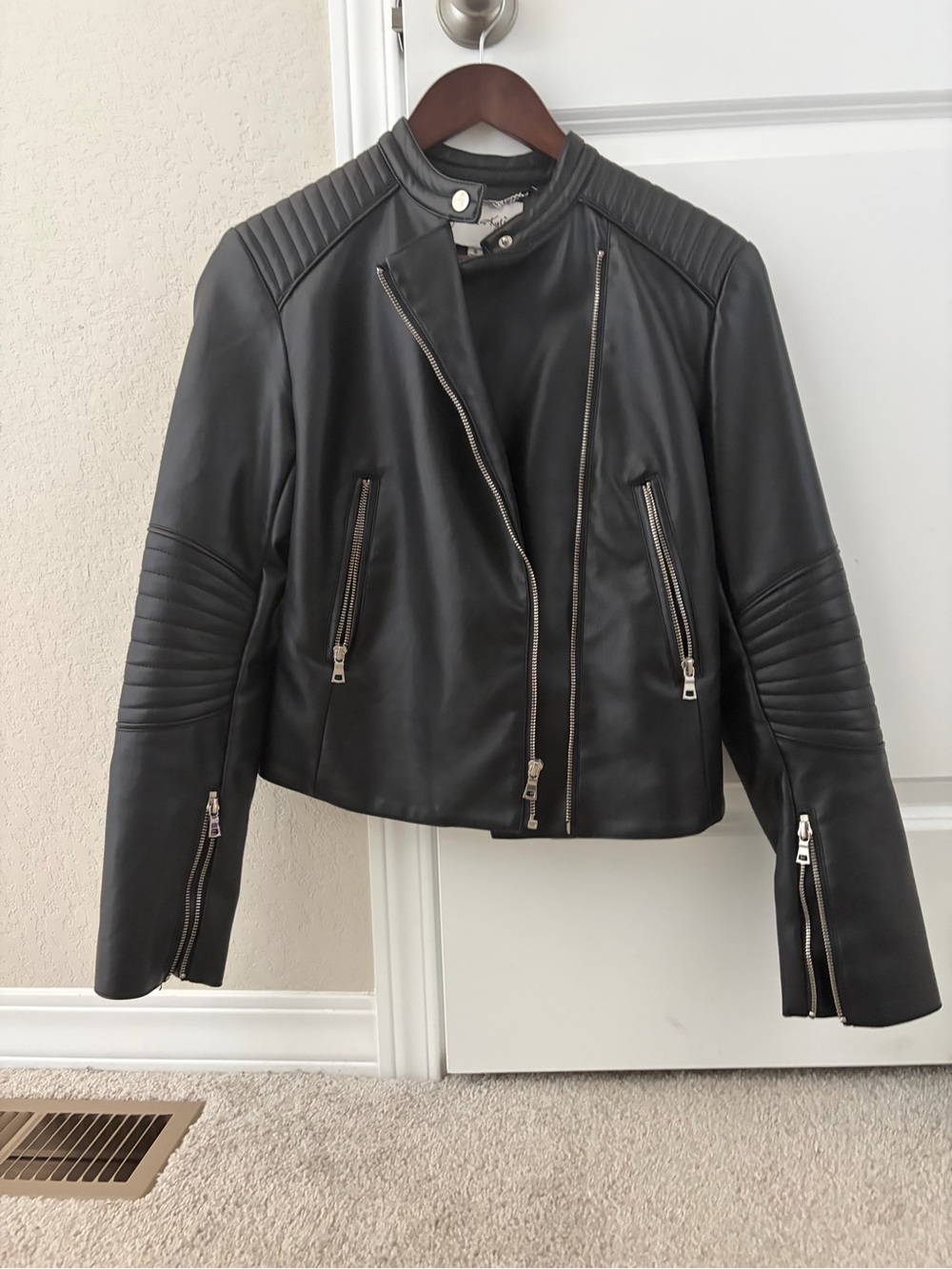 Kendall & Kylie Black Quilted Faux Leather Moto Jacket